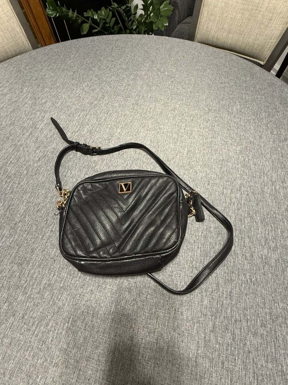 Victoria's Secret Bond Street London V-Quilt Black Faux Leather Crossbody Bag